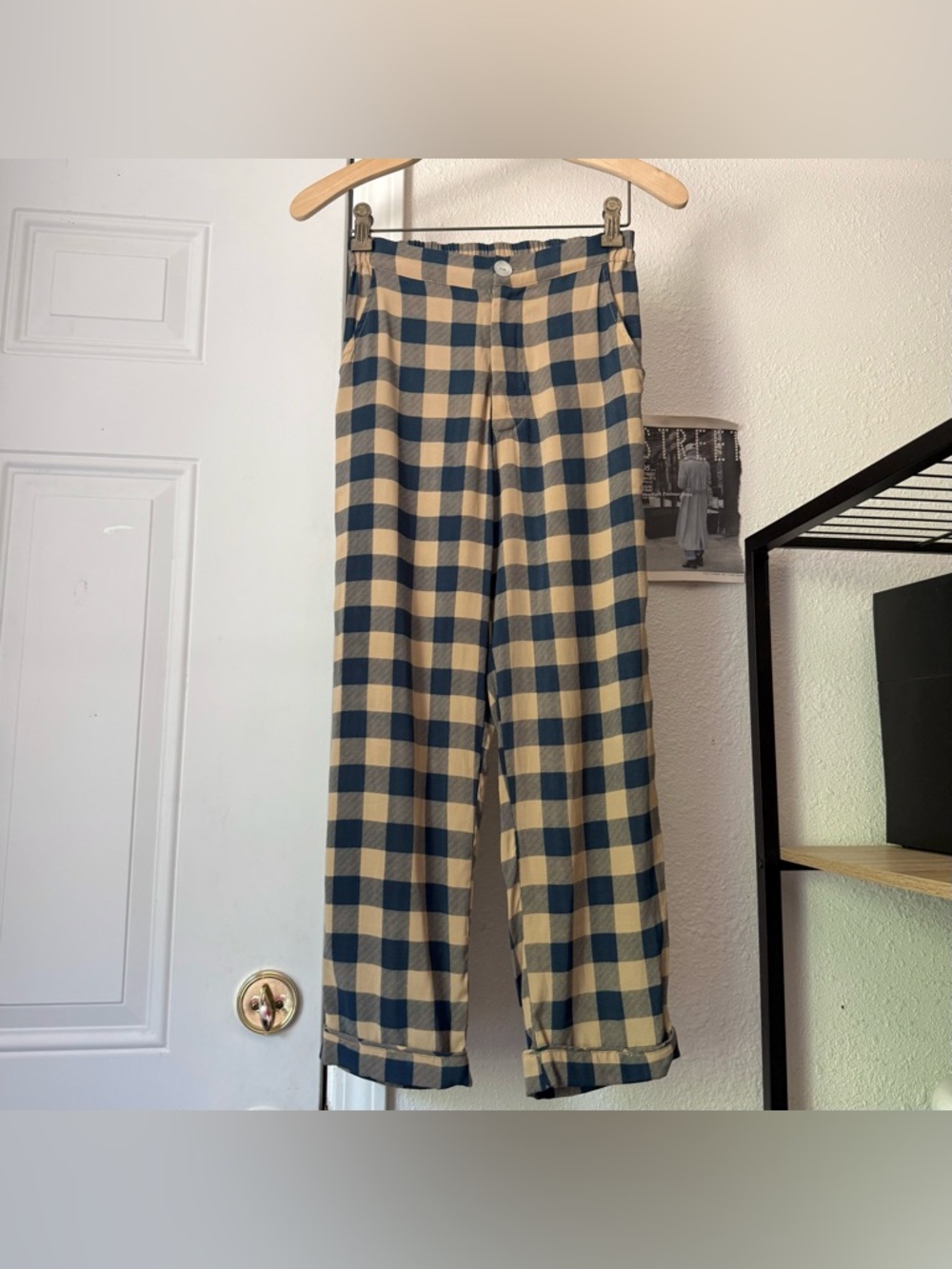 acacia swimwear Beige and Navy Check Cropped Pants